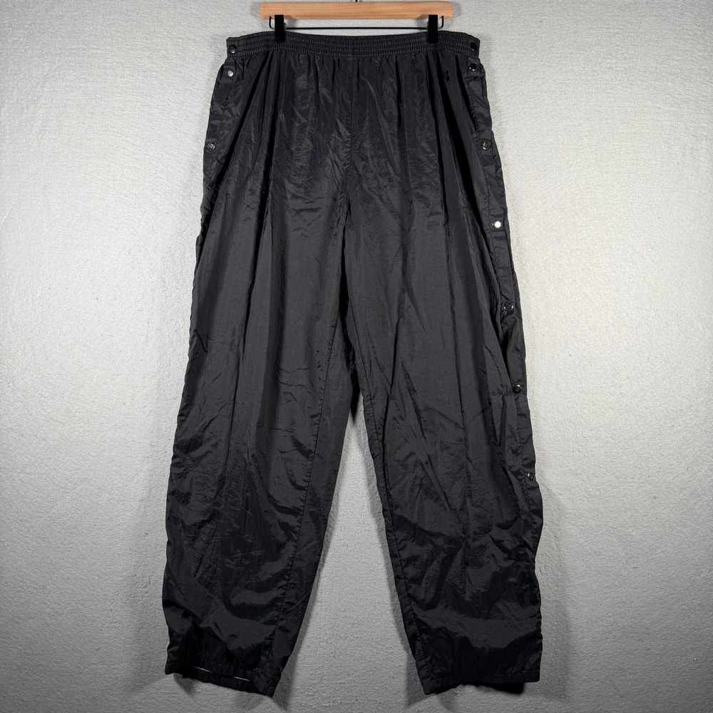 Russell Athletic Mens XL Black Nylon Tearaway Snap Track Pants Vintage 90s Style